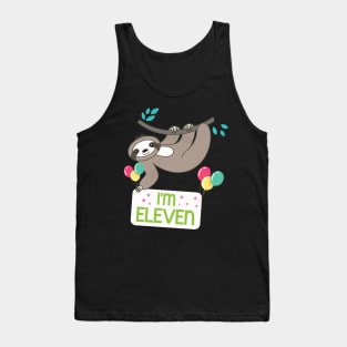 Cute Sloth On Tree I'm Eleven Years Old Born 2009 Happy Birthday To Me 11 Years Old Tank Top